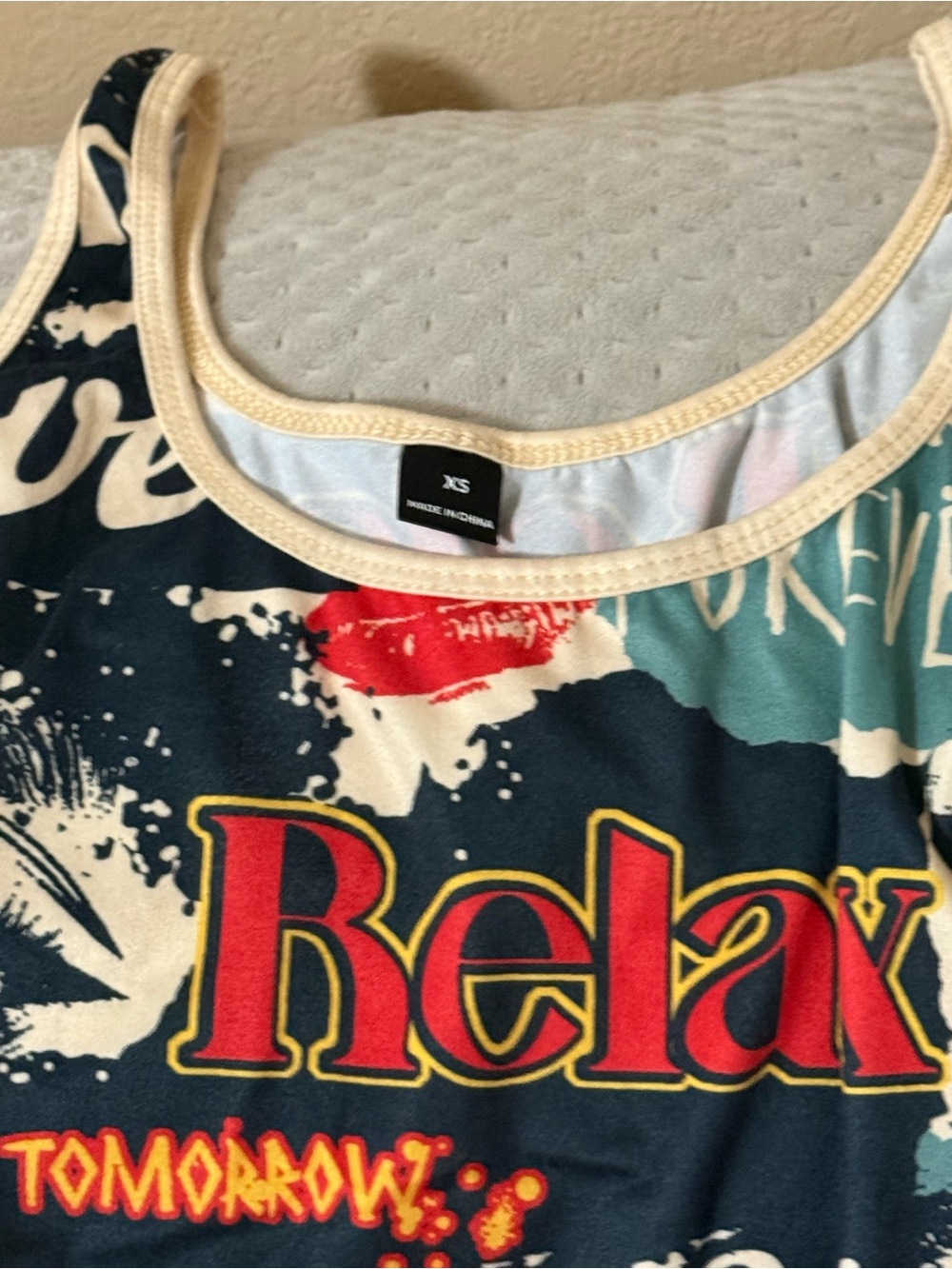 Relax Graphic Tank Top in Navy, Red & Cream